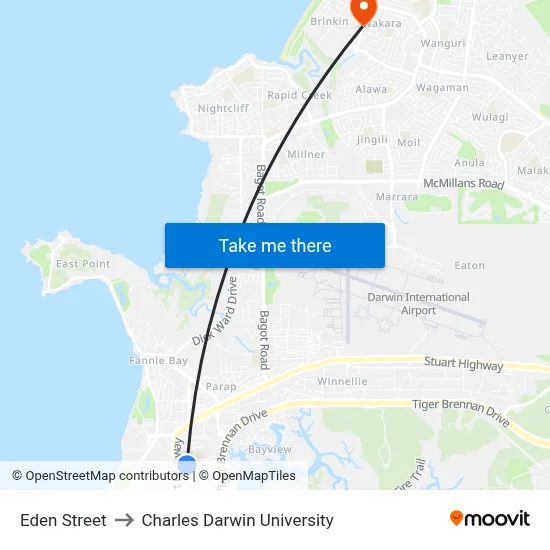 Eden Street to Charles Darwin University map