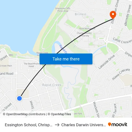 Essington School, Chrisp St to Charles Darwin University map