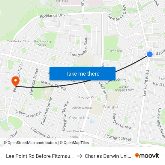 Lee Point Rd Before Fitzmaurice Dve to Charles Darwin University map