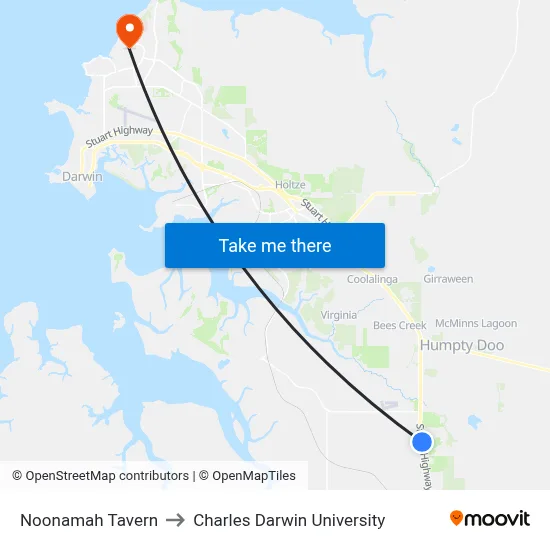 Noonamah Tavern to Charles Darwin University map