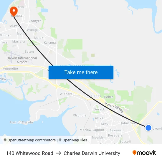 140 Whitewood Road to Charles Darwin University map
