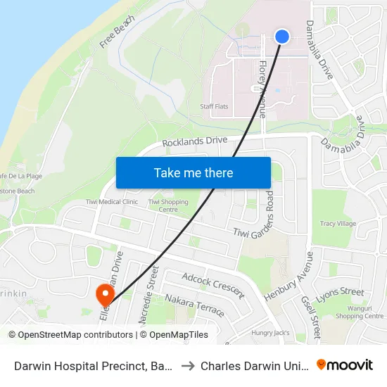 Darwin Hospital Precinct, Bambatj Rd to Charles Darwin University map
