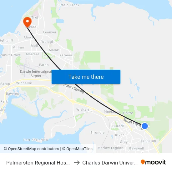 Palmerston Regional Hospital to Charles Darwin University map