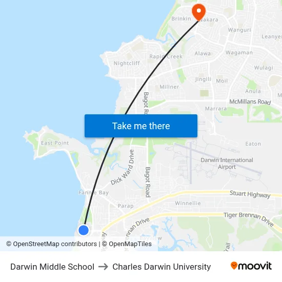 Darwin Middle School to Charles Darwin University map
