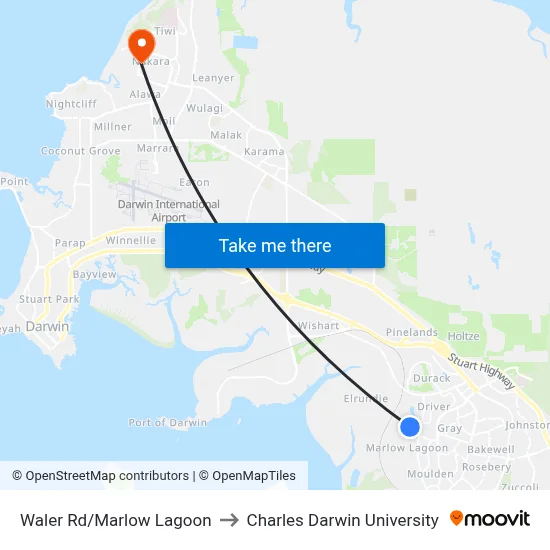 Waler Rd/Marlow Lagoon to Charles Darwin University map