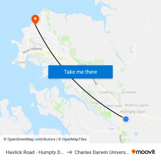 Havlick Road - Humpty Doo to Charles Darwin University map