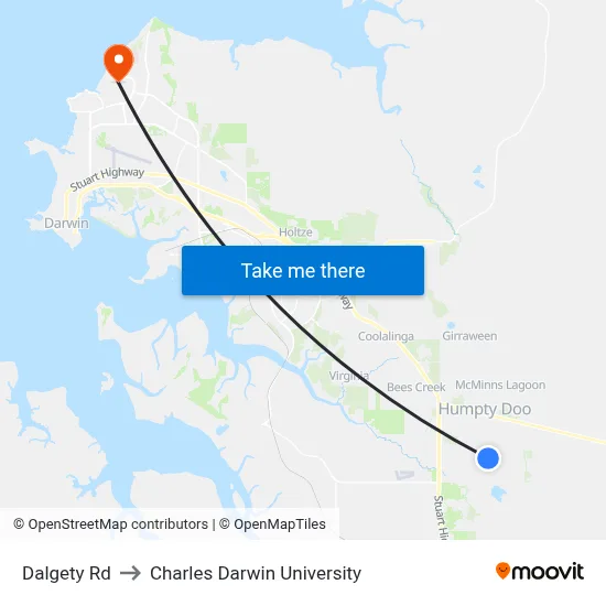 Dalgety Rd to Charles Darwin University map
