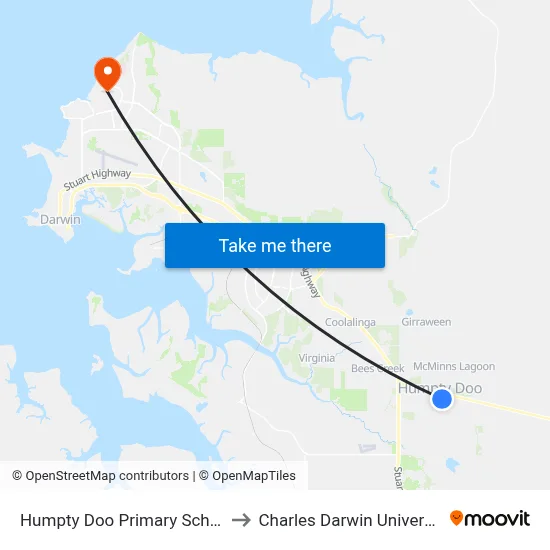 Humpty Doo Primary School to Charles Darwin University map