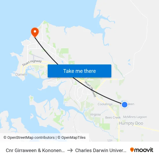 Cnr Girraween & Kononen Rd to Charles Darwin University map