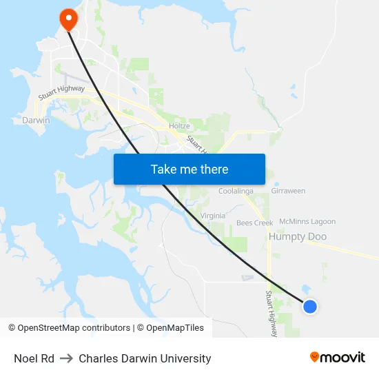 Noel Rd to Charles Darwin University map