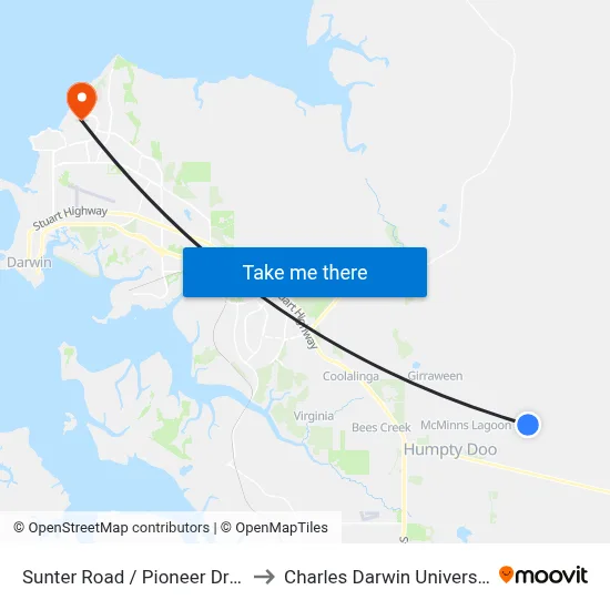 Sunter Road / Pioneer Drive to Charles Darwin University map