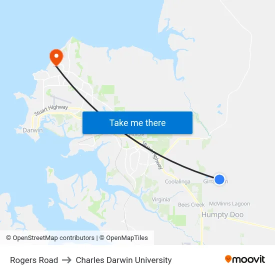 Rogers Road to Charles Darwin University map