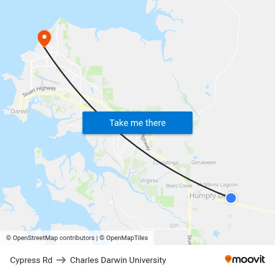 Cypress Rd to Charles Darwin University map