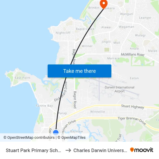 Stuart Park Primary School to Charles Darwin University map