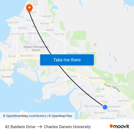 42 Baldwin Drive to Charles Darwin University map