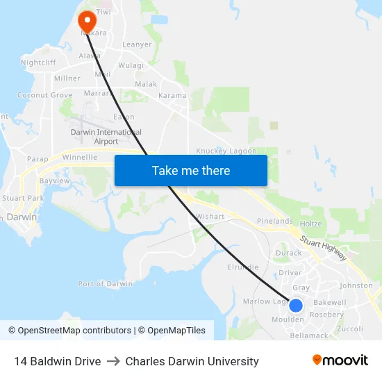 14 Baldwin Drive to Charles Darwin University map
