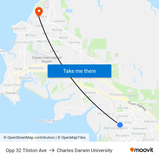 Opp 32 Tilston Ave to Charles Darwin University map