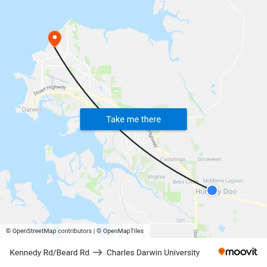 Kennedy Rd/Beard Rd to Charles Darwin University map