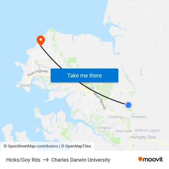 Hicks/Goy Rds to Charles Darwin University map