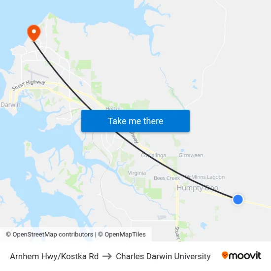 Arnhem Hwy/Kostka Rd to Charles Darwin University map