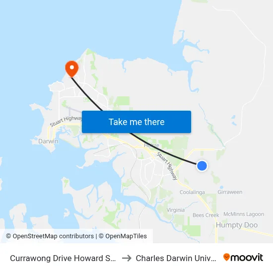 Currawong Drive Howard Springs to Charles Darwin University map