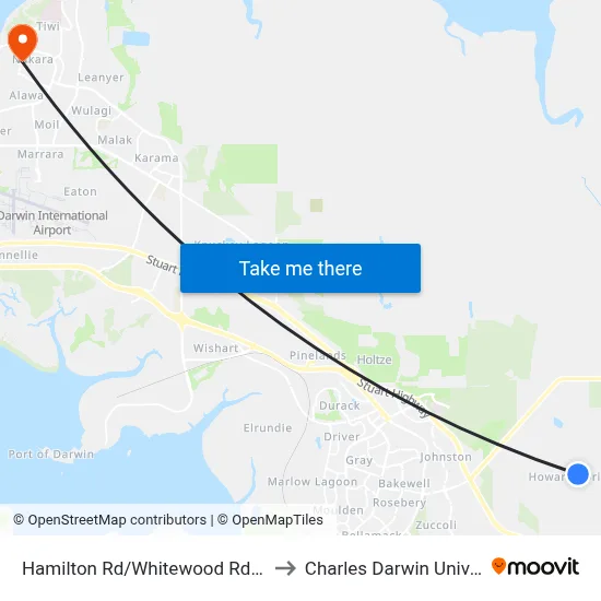 Hamilton Rd/Whitewood Rd (West) to Charles Darwin University map