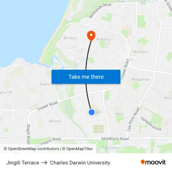 Jingili Terrace to Charles Darwin University map