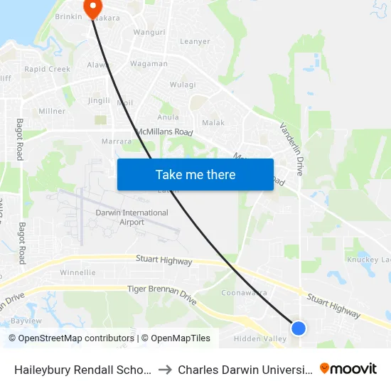 Haileybury Rendall School to Charles Darwin University map