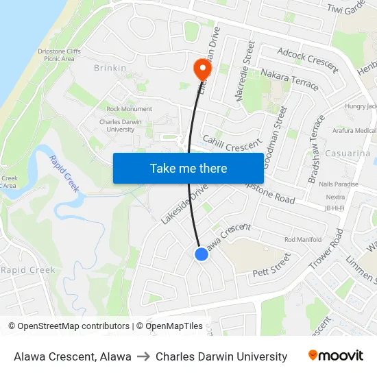 Alawa Crescent, Alawa to Charles Darwin University map