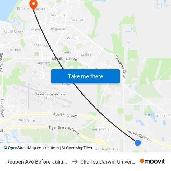 Reuben Ave Before Julius St to Charles Darwin University map