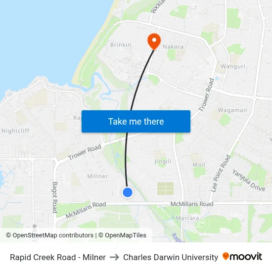 Rapid Creek Road - Milner to Charles Darwin University map