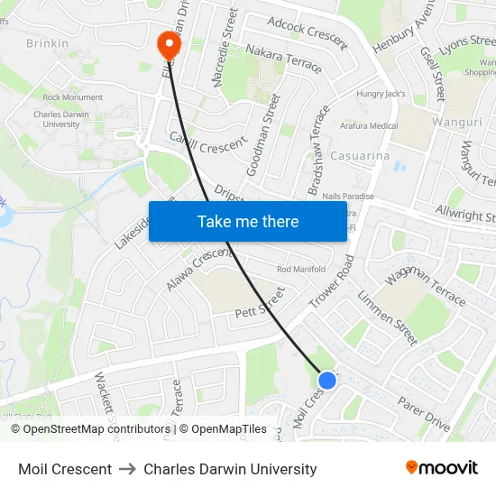 Moil Crescent to Charles Darwin University map
