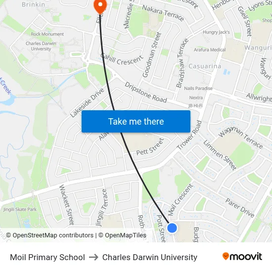 Moil Primary School to Charles Darwin University map