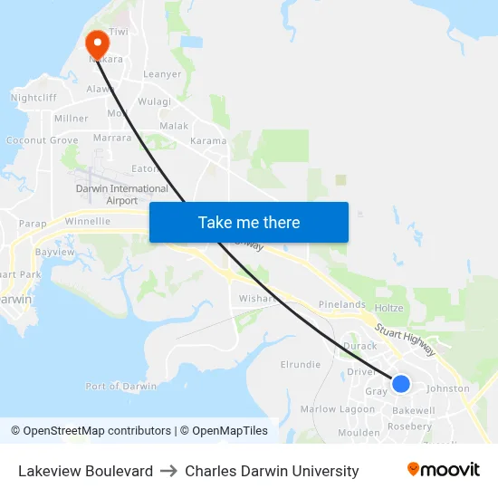 Lakeview Boulevard to Charles Darwin University map
