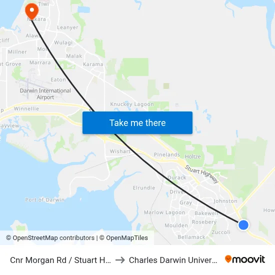 Cnr Morgan Rd / Stuart Hwy to Charles Darwin University map