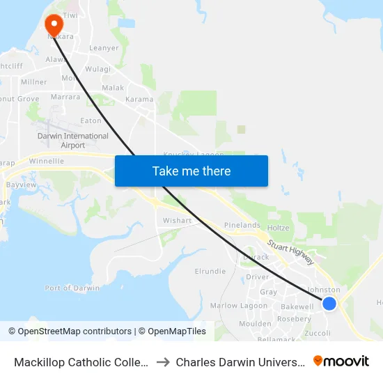 Mackillop Catholic College to Charles Darwin University map