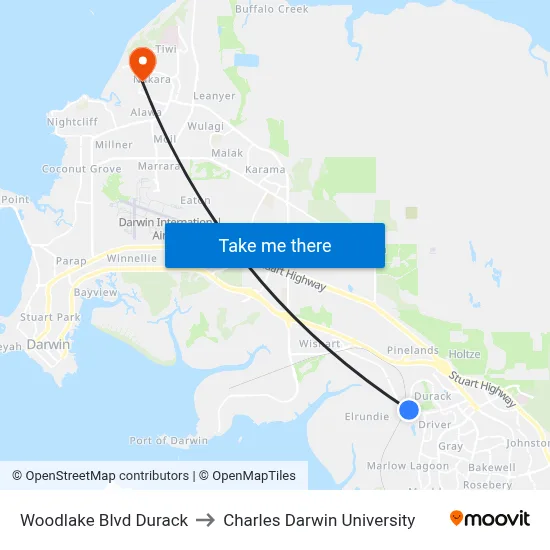 Woodlake Blvd Durack to Charles Darwin University map