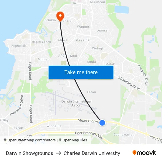 Darwin Showgrounds to Charles Darwin University map
