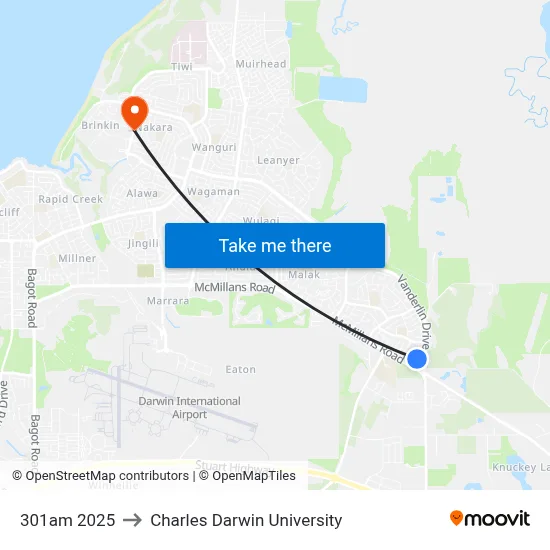 301am 2025 to Charles Darwin University map