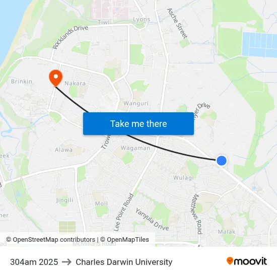 304am 2025 to Charles Darwin University map