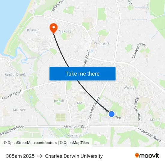 305am 2025 to Charles Darwin University map