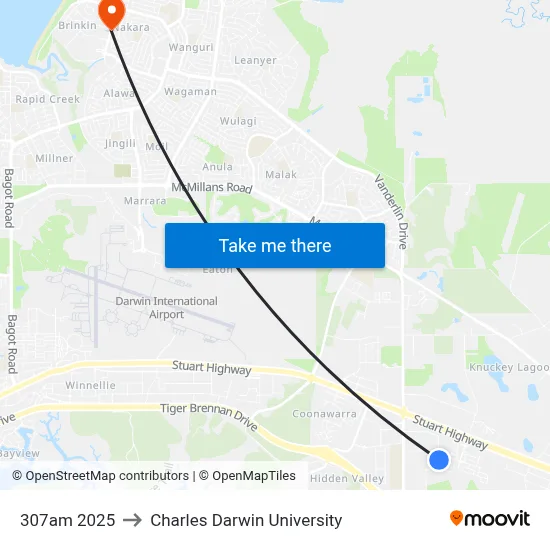 307am 2025 to Charles Darwin University map