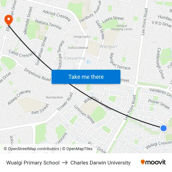 Wualgi Primary School to Charles Darwin University map