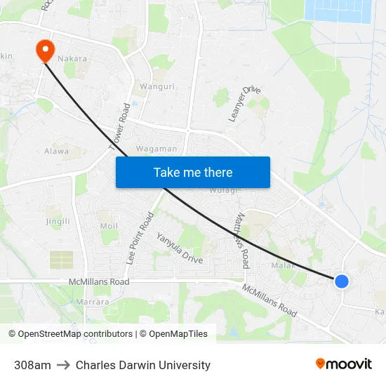 308am to Charles Darwin University map