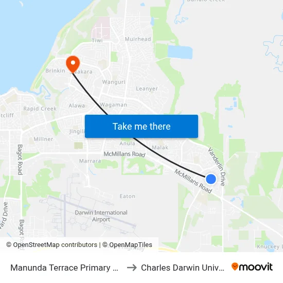 Manunda Terrace Primary School to Charles Darwin University map