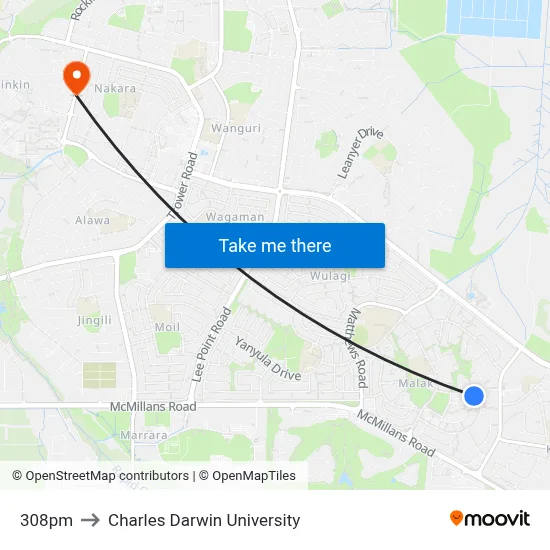 308pm to Charles Darwin University map