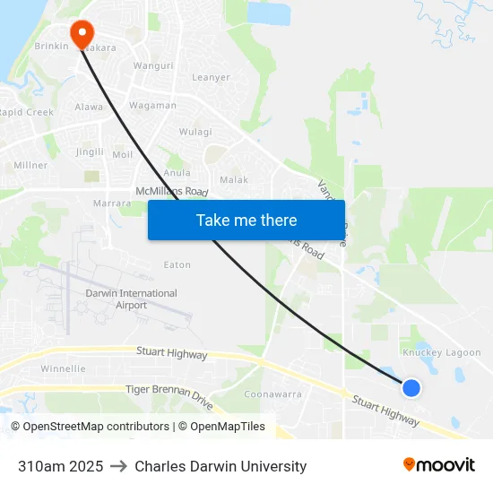 310am 2025 to Charles Darwin University map