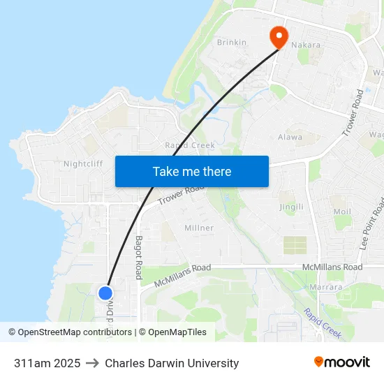 311am 2025 to Charles Darwin University map