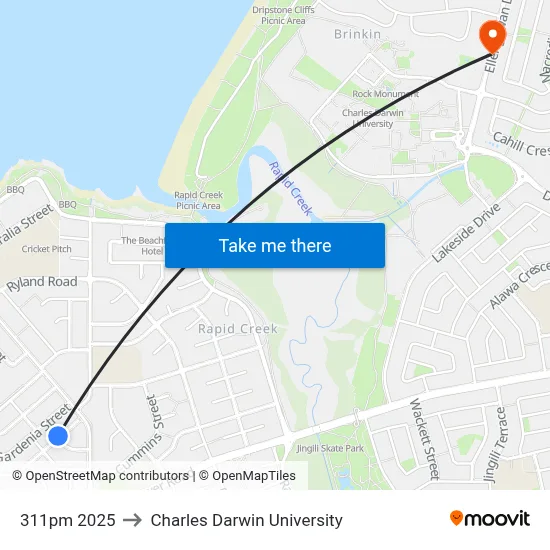 311pm 2025 to Charles Darwin University map
