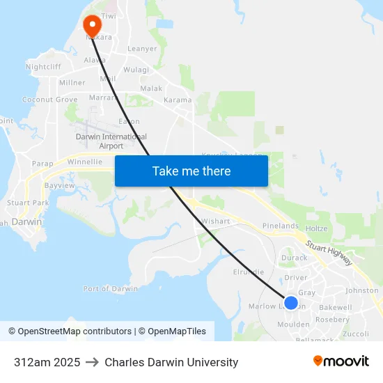 312am 2025 to Charles Darwin University map